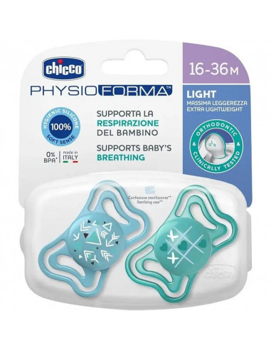 Chicco Chupete Physio Light Silicona Azul 16-36 Meses Pack, 2 Unidades