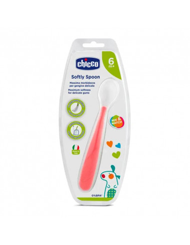 Chicco - Cuchara Blanda de Silicona Rojo +6 Meses, 1 unidad