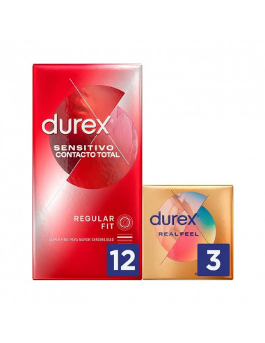 Durex Sensitivo Preservativo Contacto Total 12 unidades + Real Feel 3 unidades Regalo