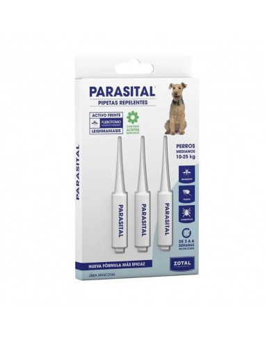 Zotal Parasital 3 Pipetas Antiparasitario Perros Medianos 10-25 Kg