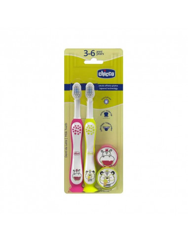 Chicco Bipack Cepillo De Dientes Hippo-Panda 3-6Y, 2 uds