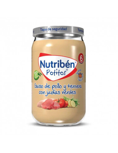 Nutribén Potito Guiso de Pollo y Ternera con Judias Verdes, 235 gr