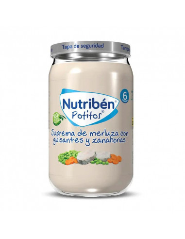 Nutribén Potito Suprema de Merluza con Guisantes y Zanahorias, 235 gr