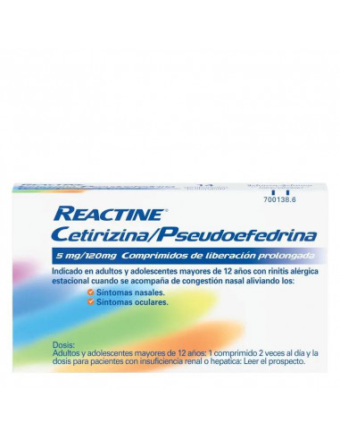 Reactine Cetirizina/Pseudoefedrina, 14 Comprimidos