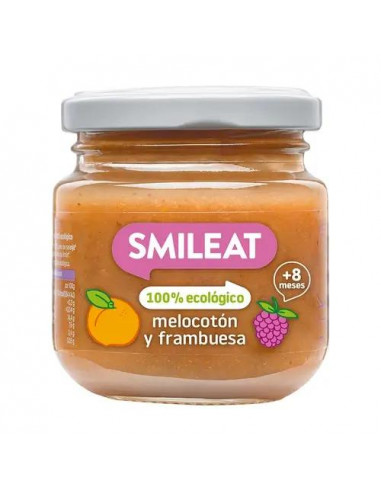 Smileat Tarrito Frambuesa y Melocotón Ecológico, 130 gr