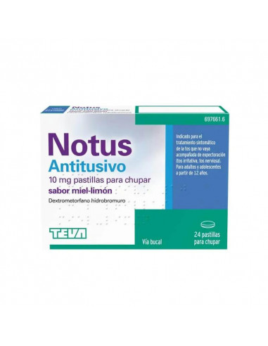 Teva Notus Antitusivo 10 mg Pastillas Para Chupar Sabor Miel-Limón 24 unidades