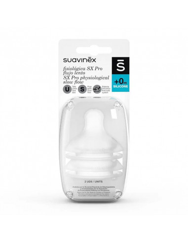 Suavinex Tetina Fisiologica Flujo S Silicona, 2 unidades