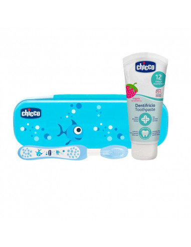 Chicco - Set Dental Azul 6M+ (Cepillo + Pasta con Fluor) a Partir 1 Año