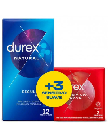 Durex Duplo Preservativos Naturales 12 Unidades + 3 Sensitivos Sueaves De Regalo