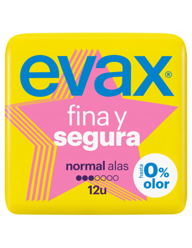 Evax Fina Y Segura Compresas Normal Con Alas, 12 unidades