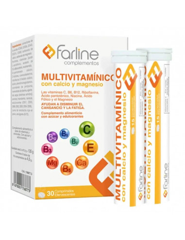 Farline Multivitamínico Con Calcio Y Magnesio, 30 comprimidos esfervescentes