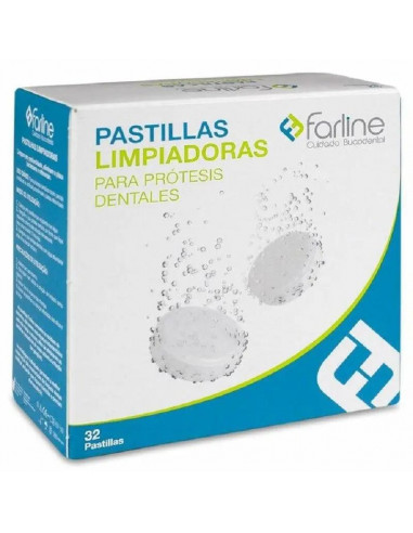 Farline Pastillas Limpadoras Para Prótesis Dentales, 32 unidades